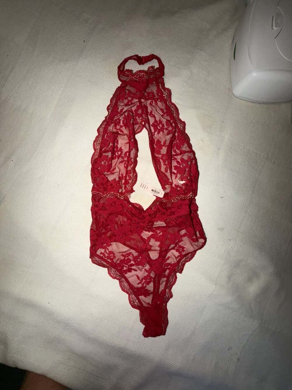 Victoria's Secret Red Lace Halter Bodysuit Size M